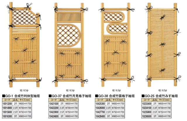 楽天市場 タカショー 合成竹製品 GO-37 合成竹月見格子袖垣 2.5尺 W750